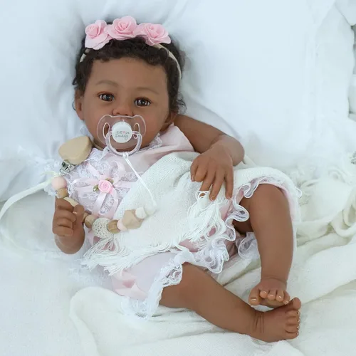 Miniatura 8 de KSBD Reborn Baby Doll Black Girl – Muñeca realista de 18 pulgadas afroamericana recién nacida hecha a mano con cuerpo suave y peso real y accesorios
