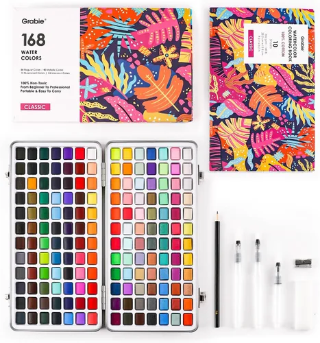 Miniatura 13 de Grabie Juego de Pintura de Acuarela Todo en Uno Premium de 50 Colores - Pincel de Pintura de Detalle Incluido, Pinturas de Acuarela, Juegos de 50