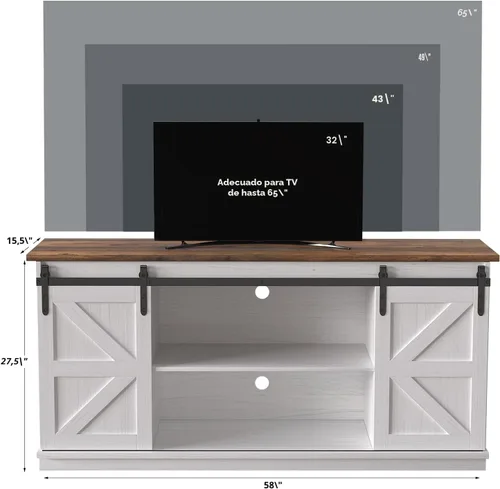Miniatura 5 de JUMMICO Soporte de TV para TV de 65 pulgadas, centro de entretenimiento con armarios de almacenamiento y puertas corredizas de granero, consola