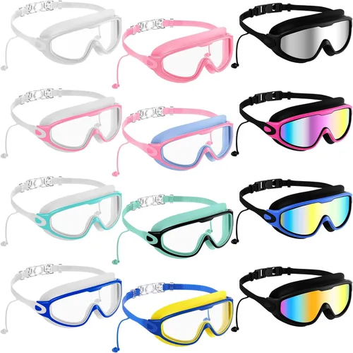 Miniatura 8 de Sabary Paquete de 12 gafas de natación a granel para adultos, visión amplia, sin fugas, antiniebla, gafas de natación con tapones para los oídos