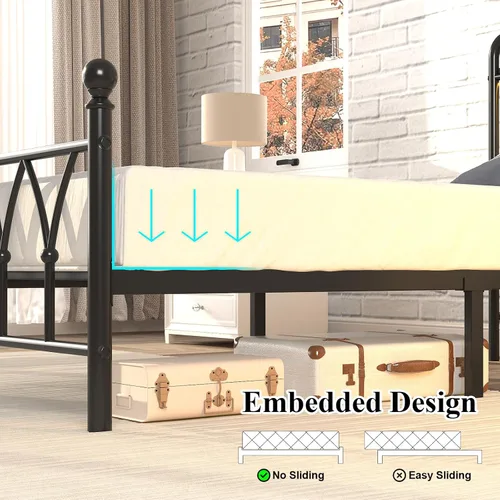 Miniatura 8 de E-Ser Marco de cama de plataforma de metal tamaño twin con cabecera de almacenamiento, marco de cama con luz LED, estación de carga integrada