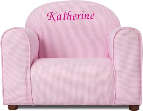 Miniatura 10 de Silla personalizada de cuadros para niños con bordado de nombre personalizado, tela de microgamuza suave, cojín acolchado, marco de madera, de 2 a 5