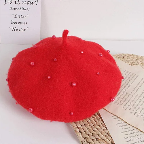Miniatura 30 de Gorros de boina de perlas para bebés y niñas, sombreros de lana para fiesta de bebé, sombreros de primavera y verano, accesorios para bebés de 2 a 6