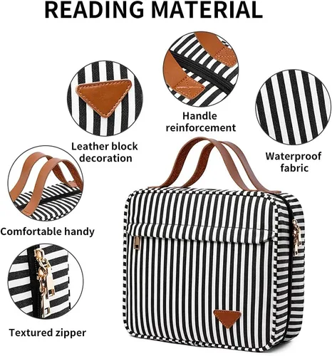 Miniatura 4 de Lmbabter Bolsa de maquillaje colgante de viaje, bolsa de aseo impermeable, gran almacenamiento para viajes, baño, mujeres y hombres, Negro-blanco