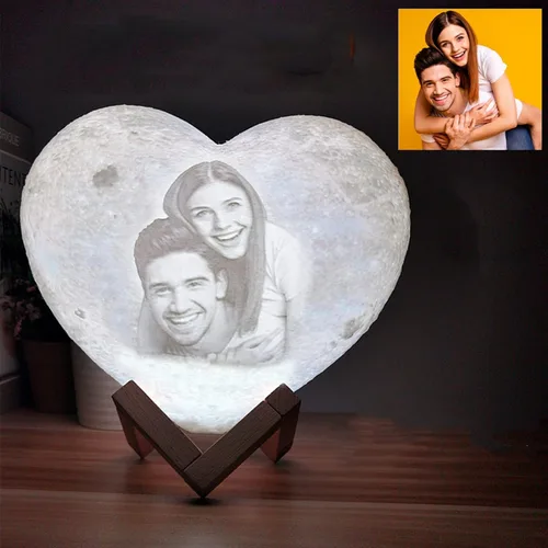 Luz nocturna de corazón 3D personalizada, lámpara de noche de luna, lámpara de luna personalizada con foto y texto, lámpara de luna personalizada