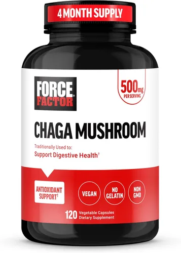 Force Factor Cápsulas de hongos Chaga, suplemento de hongos para apoyar la salud intestinal y la digestión, hechas de hongos reales, veganas, sin