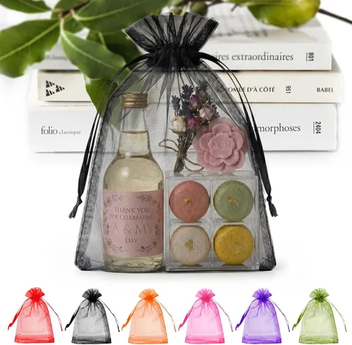 Miniatura 9 de ANZNKU Paquete de 50 bolsas de organza surtidas de 6 x 9 pulgadas, bolsas de malla con cordón, bolsa de malla para regalos, bolsa de organza grande