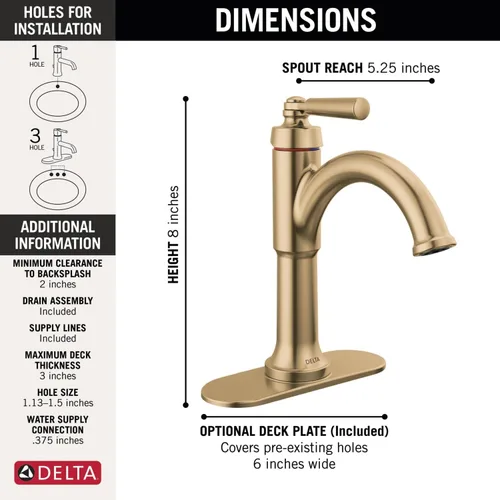 Miniatura 3 de Delta Faucet Saylor - Grifo de baño de un solo agujero, grifo de baño dorado, grifo de lavabo de baño de una sola manija, tecnología de sello