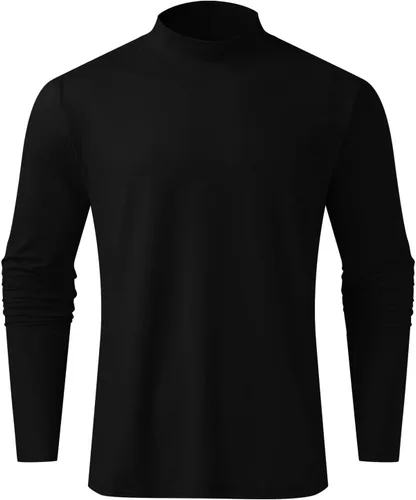 Miniatura 4 de Camisetas de cuello alto para hombre, estilo casual, ligeras, básicas, de algodón, de manga larga, cuello alto falso