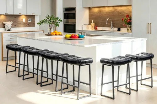Miniatura 26 de RNKSFX Taburete de bar moderno negro para encimera de cocina sin respaldo de altura de mostrador con asiento tapizado de piel sintética y marco