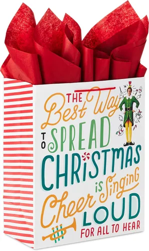Miniatura 7 de Hallmark Bolsa de regalo de elfo grande de 13 pulgadas con papel de seda (cita de película: la mejor manera de difundir la alegría navideña)