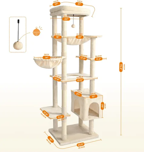 Miniatura 4 de Made4Pets - Árbol alto para gatos, torre de árbol de gato de 71 pulgadas para gatos de interior grande y adulto, torre de felpa de varios niveles