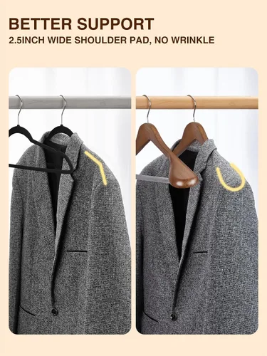 Miniatura 6 de SMARTOR Perchas de madera para hombres paquete de 8 perchas de madera con hombro ancho con barra antideslizante para pantalones, colgador ancho