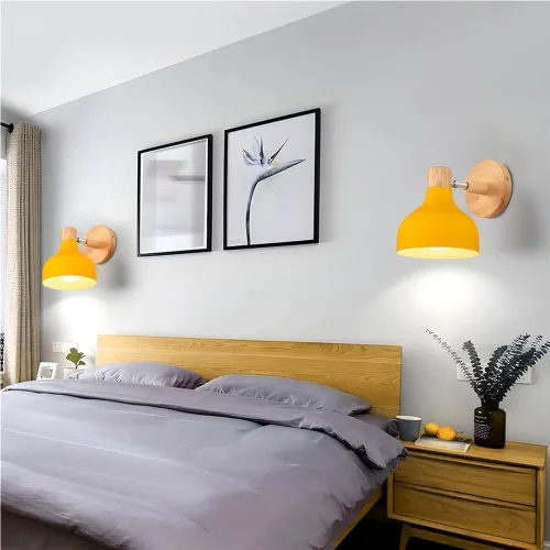 Miniatura 4 de Lámpara de pared E27 retro regulable escandinava para dormitorio, sala de estar, pasillo, cocina, iluminación interior (Amarillo, 2 piezas)