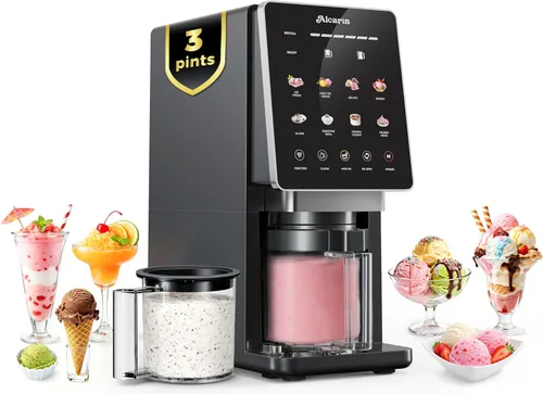 Alcarin Máquina para hacer helados con 3 pintas (no congelador) Slushie Casero Gelato Yogurt Sorbet Máquina de golosinas congeladas 10 Programa