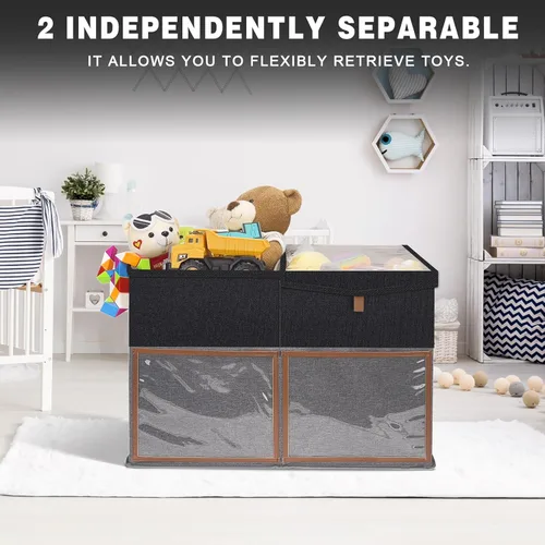 Miniatura 3 de Paquete de 2 cajas grandes de almacenamiento de juguetes con tapas transparentes, organizador de juguetes plegable con divisores ajustables, cesta