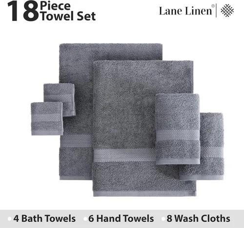 Miniatura 4 de Lane Linen Juego de toallas de baño de 100% algodón - Producido de manera sostenible, 18 piezas para el baño - 6 toallas de mano, 8 toallitas, 4