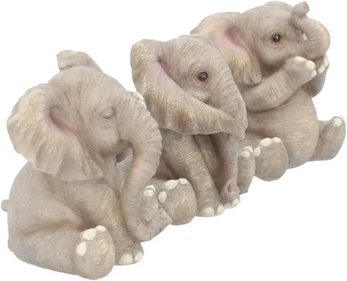 Miniatura 6 de Nemesis Now Figura de tres elefantes bebé, 4.7 in, color gris