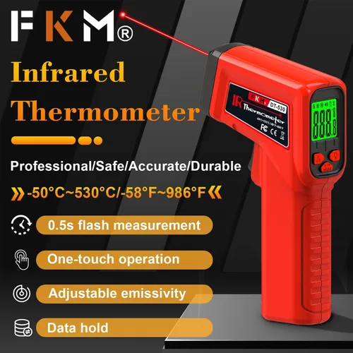 Miniatura 2 de FKM, pistola con termómetro láser, infrarroja, sin contacto, pistola de temperatura, -58 °F ~ 986 °F (-50 °C ~ 530 °C), emissividad ajustable