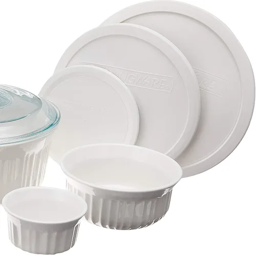 Miniatura 3 de CorningWare French White Juego de 10 Piezas de Utensilios de Cerámica para Hornear con Tapas de Gres Resistente a Astillas y Grietas, Apto