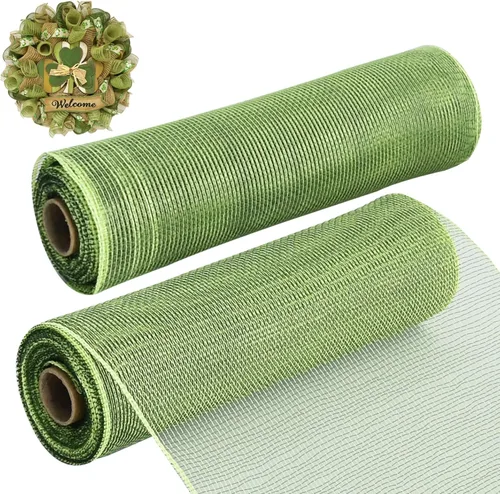 TONIFUL 2 Rollos de 10 Pulgadas de Cinta de Malla Decorativa Verde Salvia, Tela de Malla para Suministros de Corona de Malla, Adornos de Puerta