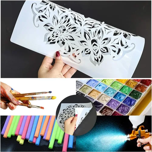 Miniatura 6 de Paquete de 9 plantillas reutilizables grandes (12 x 12 pulgadas) con diseño de mandala, plantilla de pintura cortada con láser, para piso, pared