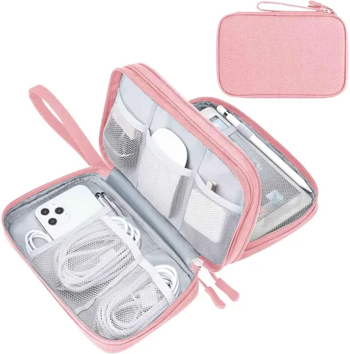 Miniatura 30 de FYY Organizador electrónico, organizador de cables de viaje, bolsa de transporte para accesorios electrónicos, portátil, impermeable, doble capa