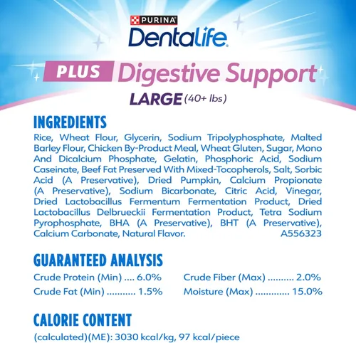 Miniatura 5 de DentaLife Plus - Golosinas de apoyo digestivo para perros grandes de 40 libras en adelante, limpia los dientes, refresca el aliento y apoya el sabor