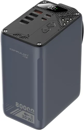 Batería portátil de 80000 mAh PD de 30 W de alta capacidad, carga rápida, 22.5 W, USB, C, con 5 salidas y pantalla LCD, banco de batería para Gris