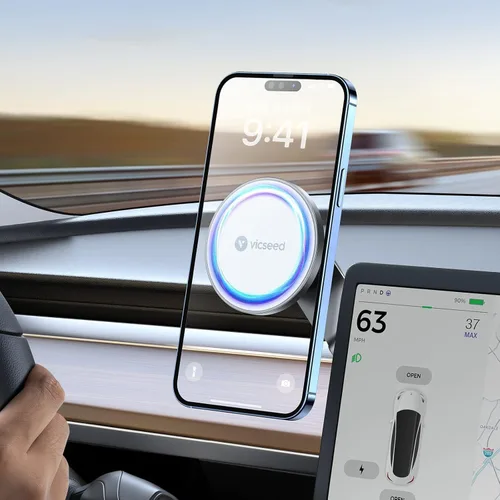 Miniatura 10 de VICSEED Soporte para teléfono Tesla. Potencia magnética más fuerte: soporte plegable oculto para teléfono Tesla compatible con todos los teléfonos