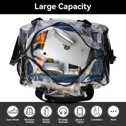 Miniatura 4 de Bolsa de gimnasio transparente grande y resistente con compartimento para zapatos, bolsa deportiva transparente aprobada para estadios con correa