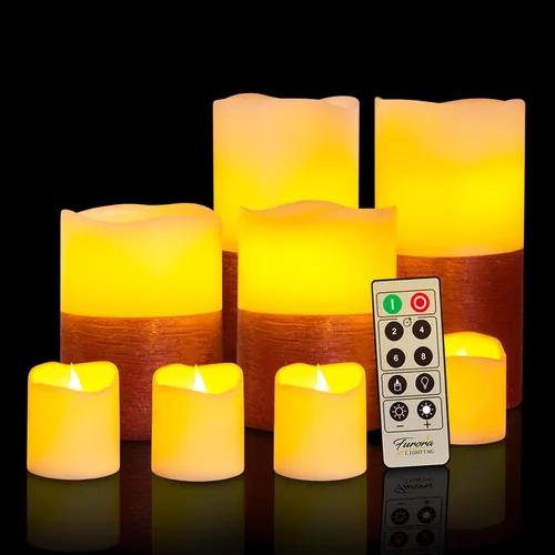 Miniatura 12 de FURORA LIGHTING Velas sin llama verde ombré, cera real, brillo ajustable, control remoto y temporizador, 4 pilares (3 x 4, 3 x 6) y 4 votivos