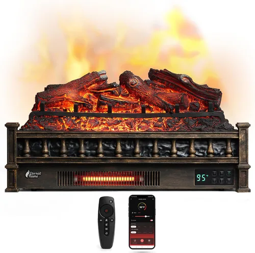 Miniatura 8 de TURBRO Eternal Flame - Calentador eléctrico de cuarzo infrarrojo WiFi de 26 pulgadas con sonido crujiente, troncos de madera de limón realistas