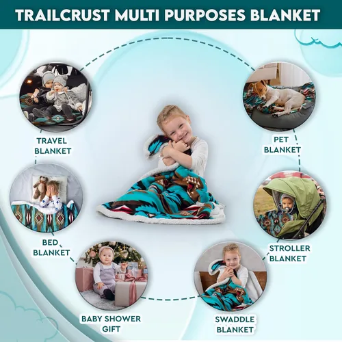 Miniatura 5 de Manta de forro polar sherpa ultrasuave Manta acogedora de felpa para niños Reversible con estampados aztecas Lavable Tamaño amplio