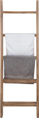 Miniatura 7 de MyGift - Estante decorativo de madera natural rústica quemada para apoyarse en la pared, con 4 pies de altura y escalera de manta con 5 peldaños