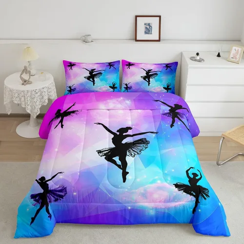 Miniatura 56 de Erosebridal Juego de ropa de cama de princesa de ballet, tamaño Queen, juego de edredón de 3 piezas para niñas bailarinas de ballet, lindo juego