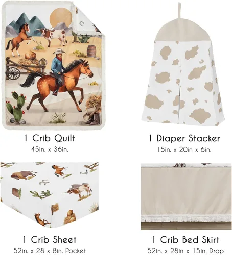 Miniatura 2 de Sweet Jojo Designs Juego de ropa de cama para cuna de bebé de 4 piezas (vaquero occidental) para niños, bebés/guardería, incluye manta, sábana