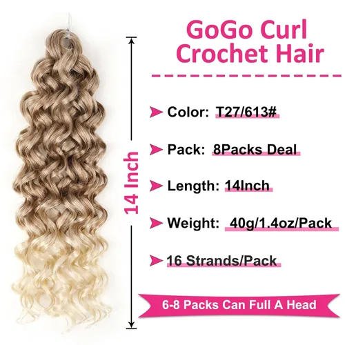 Miniatura 2 de Unionbeauty GoGo Curl Cabello de Ganchillo 8 Paquetes Trenzas de Ganchillo Water Wave 14 Pulgadas Cabello Rizado de Ganchillo para Mujeres Negras