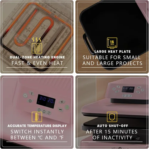 Miniatura 3 de HTVRONT - Máquina de prensa de calor automática para camisetas - Prensa de calor 15x15 con liberación automática - Calienta rápido y calienta Rosa