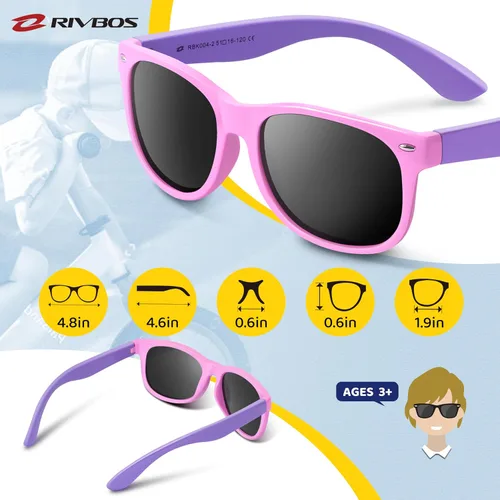 Miniatura 5 de Lentes de sol de goma Rivbos RBK004, flexibles, para niños lentes para bebés y niños de 3-10 (vidrio espejado disponible).