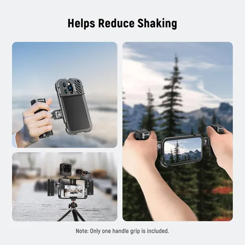 Miniatura 9 de NEEWER - Empuñadura lateral con botón de control remoto inalámbrico y disparador de obturador para jaula de video de smartphone, 2 adaptadores