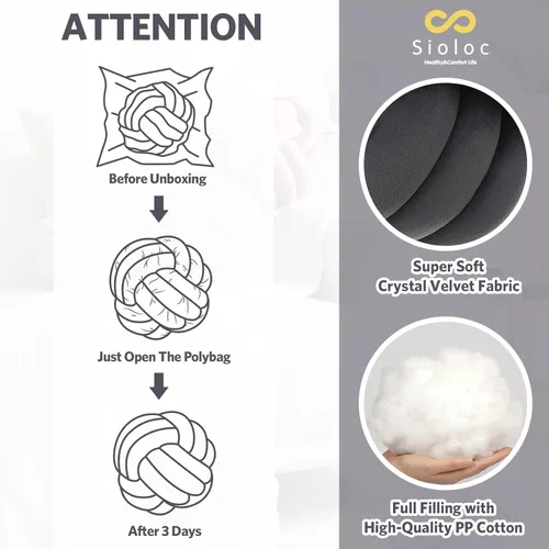 Miniatura 6 de Sioloc Almohadas de Bola con Nudo Suave, Almohada Decorativa Redonda Cojín Decoración del Hogar Almohada de Felpa, Almohada Decorativa Anudada Gris