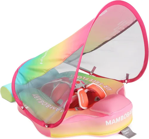 Mambobaby Flotador con dosel, flotador para bebé, flotador de piscina para bebé, flotador sólido mejorado para nadar que añade cola nunca se voltea