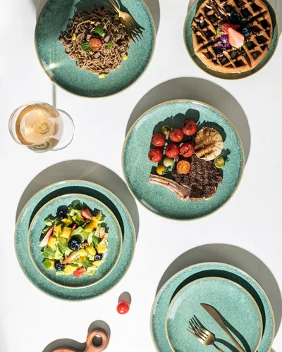 Miniatura 7 de HENXFEN LEAD Juego de 4 platos llanos de 10 pulgadas, platos de porcelana para ensalada, pasta, microondas de postre, aptos para lavavajillas