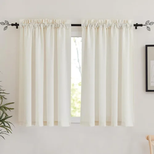 Miniatura 10 de RYB HOME - Cortinas de lino natural de 36 pulgadas de largo, juego de 2 paneles - Cortinas tejidas de lino suaves y transpirables, cortinas ligeras