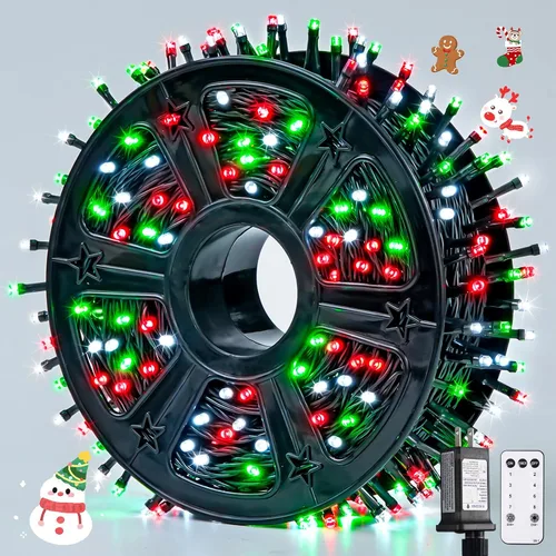 Miniatura 36 de JMEXSUSS 500 luces LED azules de Navidad al aire libre, 173 pies, 8 modos, tira de luces de Navidad, impermeable, luz LED azul para árbol enchufable