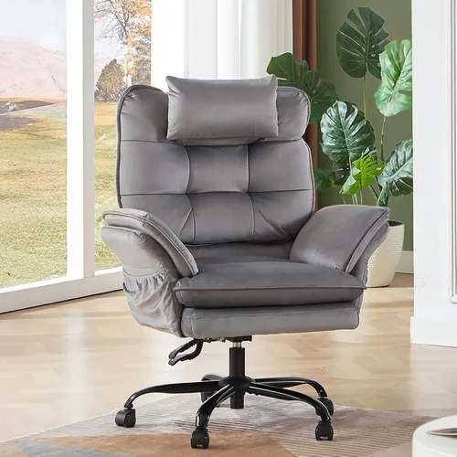 Miniatura 7 de Bestier Silla de oficina con patas cruzadas, silla cruzada con brazos ajustables, silla ejecutiva de terciopelo reclinable de 135° con ruedas, silla
