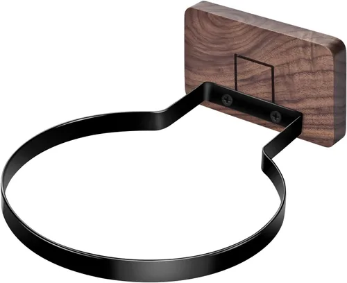 Miniatura 14 de Soporte de pared para baloncesto VIVTOB, soporte de pared para pelota de 7 pulgadas con base de madera maciza de nogal negro y anillo de metal