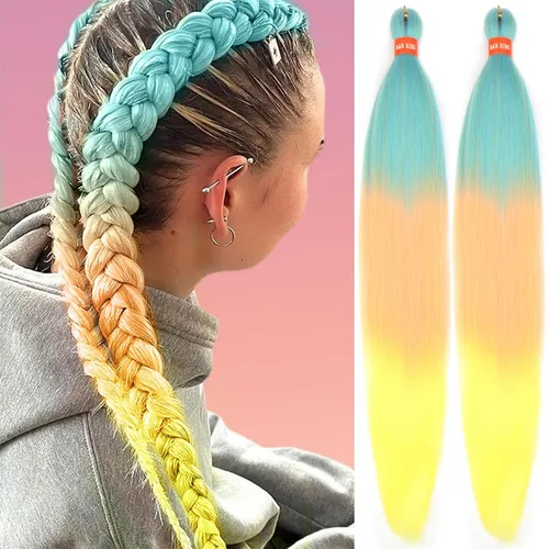 Miniatura 55 de Cabello trenzado preestirado ombré, extensiones de cabello trenzado sedoso, sin picazón, trenzas de cabello trenzado de ganchillo con textura Yaki