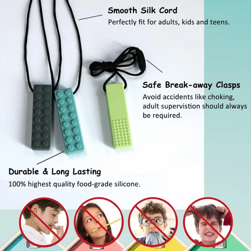 Miniatura 6 de Collares masticables para niños sensoriales, paquete de 7 collares masticables juguetes sensoriales para niños con autismo, ansiedad, TDAH, SPD